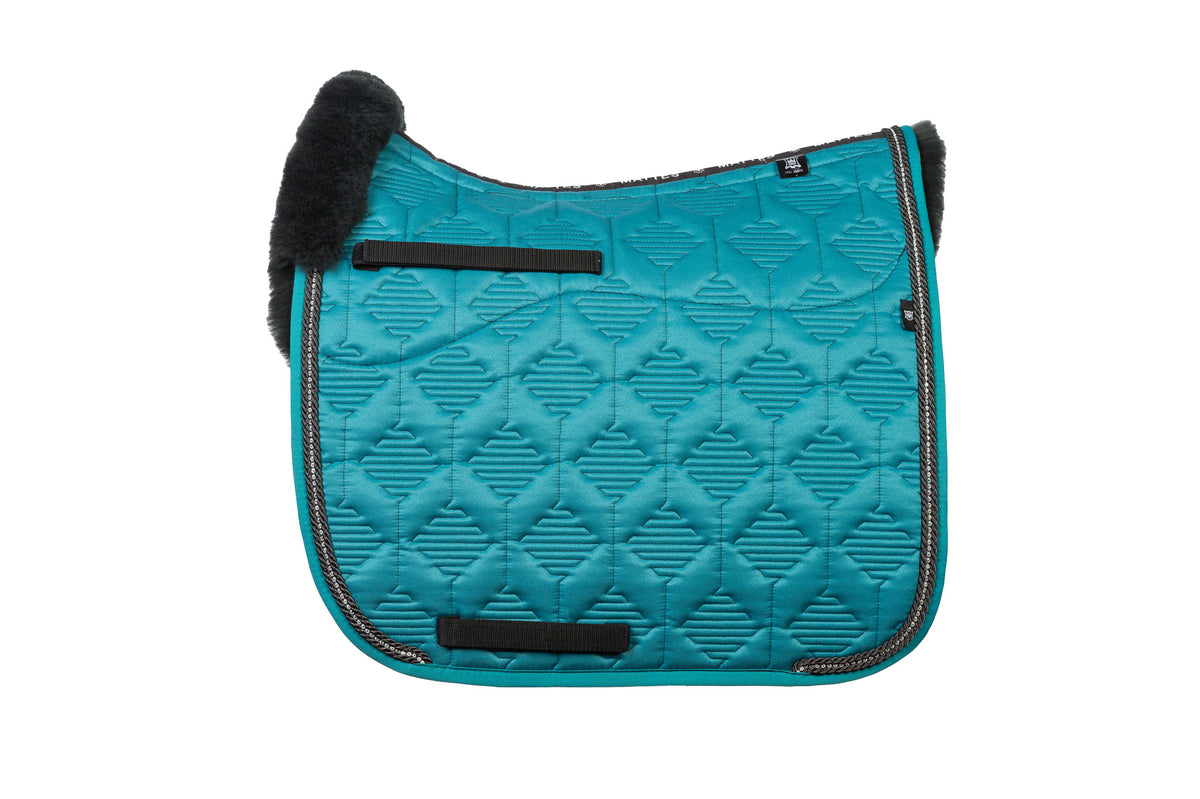 E.A.Mattes SS 25 Crystal Piping Quilt Sheen Teal Saddle Pad / Sheepskin Top Front &amp; Semi Lined