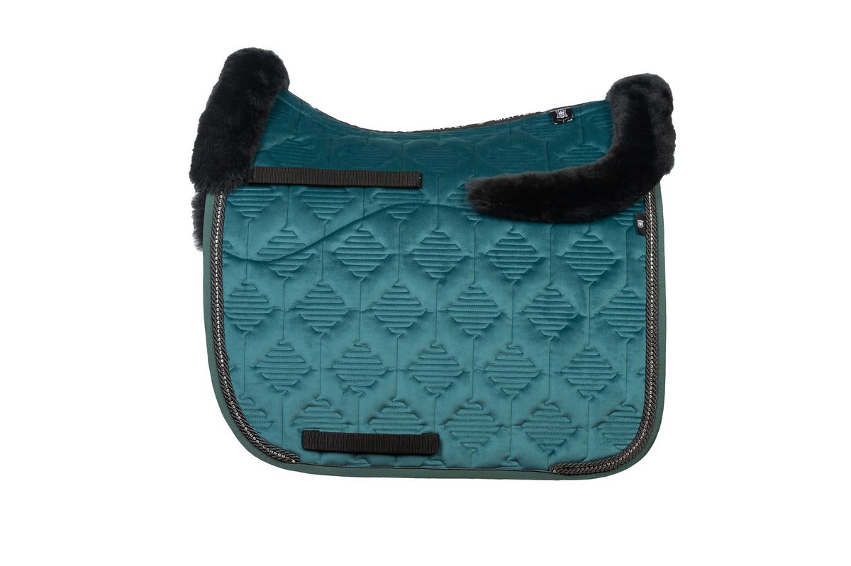 E.A.Mattes SS 25 Crystal Piping Velvet Teal Saddle Pad / Sheepskin Top Front/Rear &amp; Semi Lined
