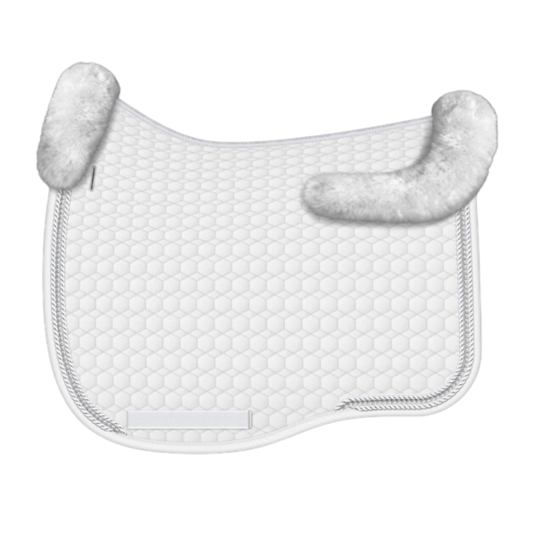 E.A. Mattes Dressage Eurofit Saddle Pad Large / White w/ Top Sheepskin &amp; Crystal Piping