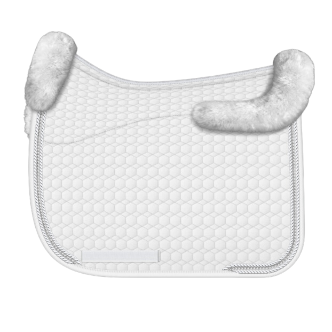 E.A. Mattes Dressage Square Saddle Pad Large / White w/ Full Sheepskin &amp; Crystal Piping