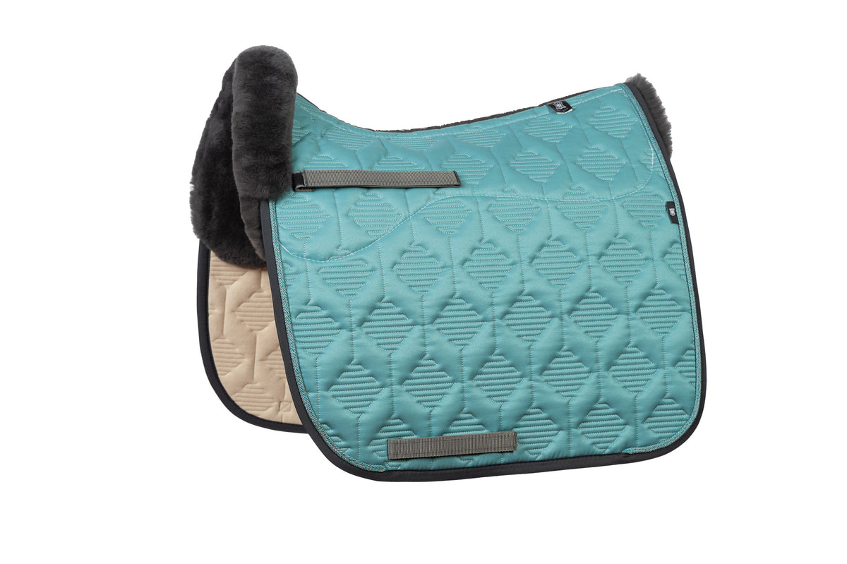 E.A.Mattes SS 25 Woven Piping Quilt Sheen Ocean Saddle Pad / Sheepskin Top Front &amp; Semi Lined
