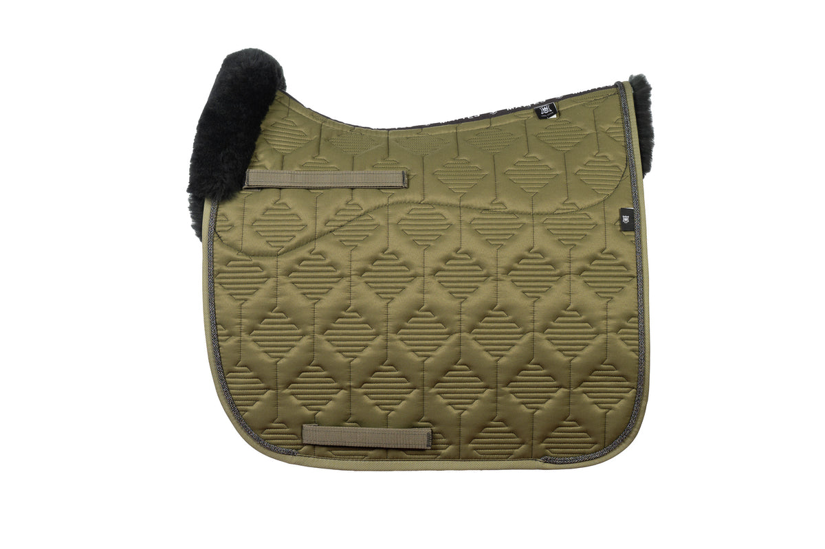 E.A.Mattes SS 25 Woven Piping Quilt Sheen Olive Saddle Pad / Sheepskin Top Front &amp; Semi Lined