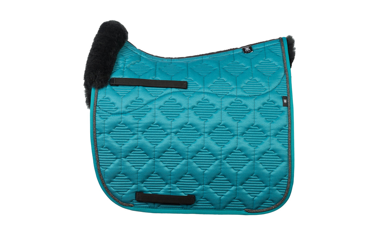 E.A.Mattes SS 25 Woven Piping Quilt Sheen Teal Saddle Pad / Sheepskin Top Front &amp; Semi Lined