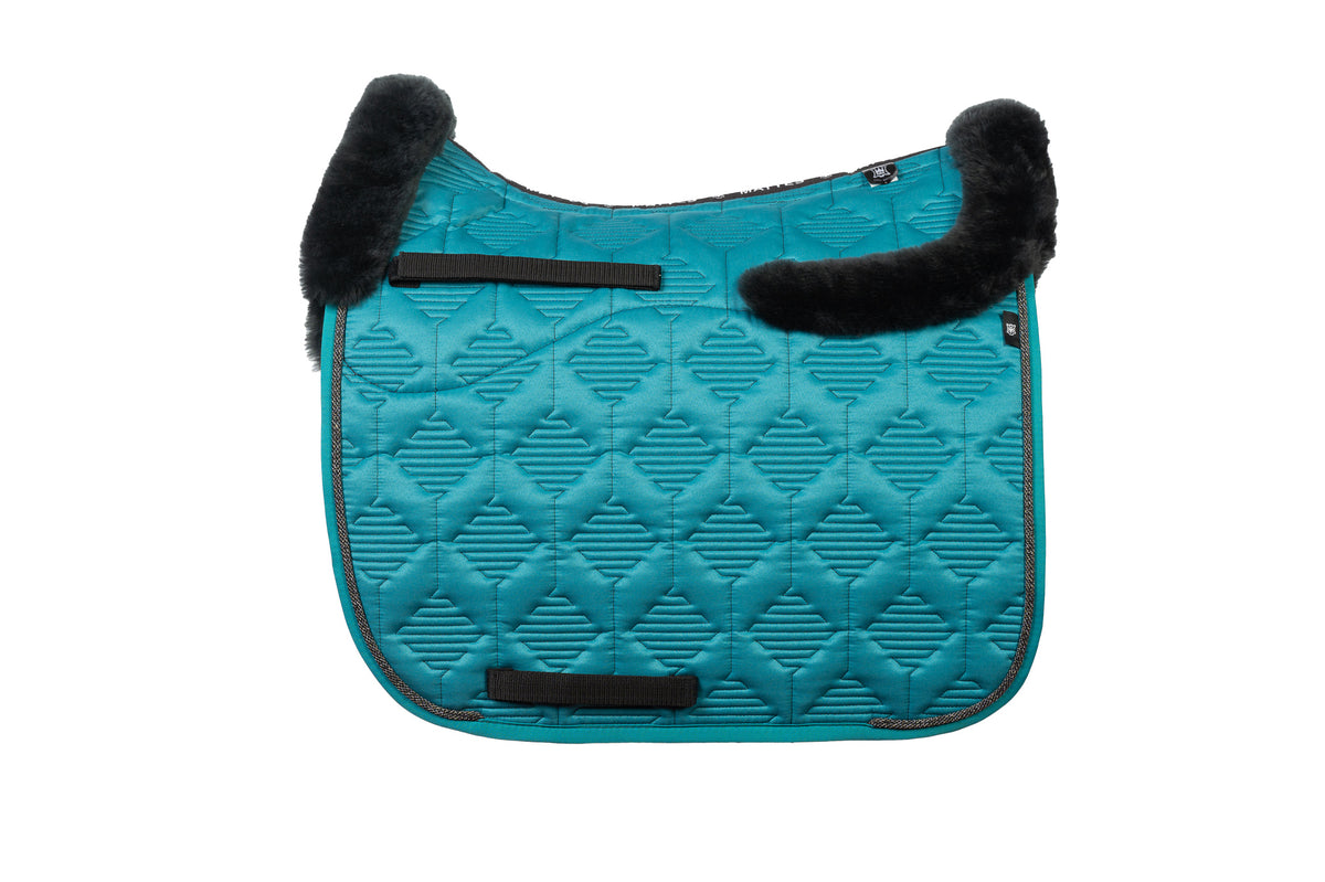 E.A.Mattes SS 25 Woven Piping Quilt Sheen Teal Saddle Pad / Sheepskin Top Front/Rear &amp; Semi Lined