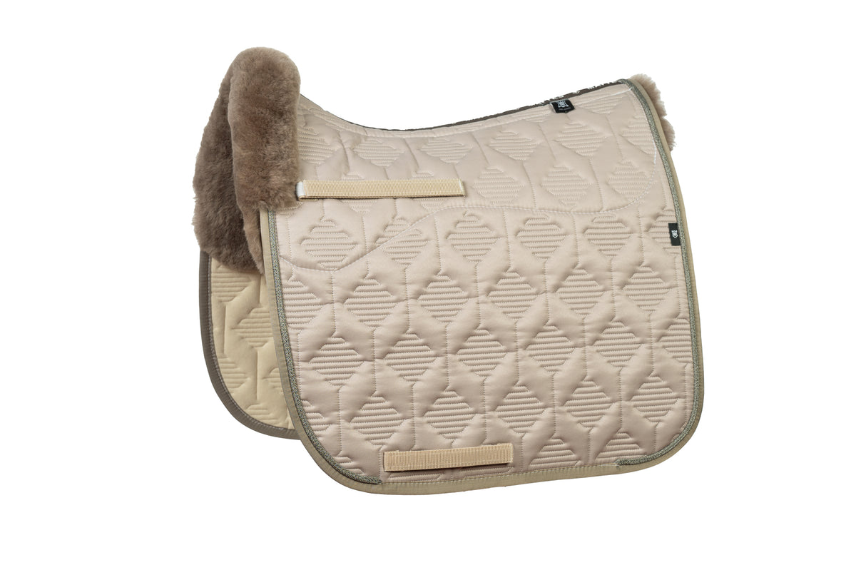 E.A.Mattes SS 25 Woven Piping Quilt Sheen Walnut Saddle Pad / Sheepskin Top Front &amp; Semi Lined