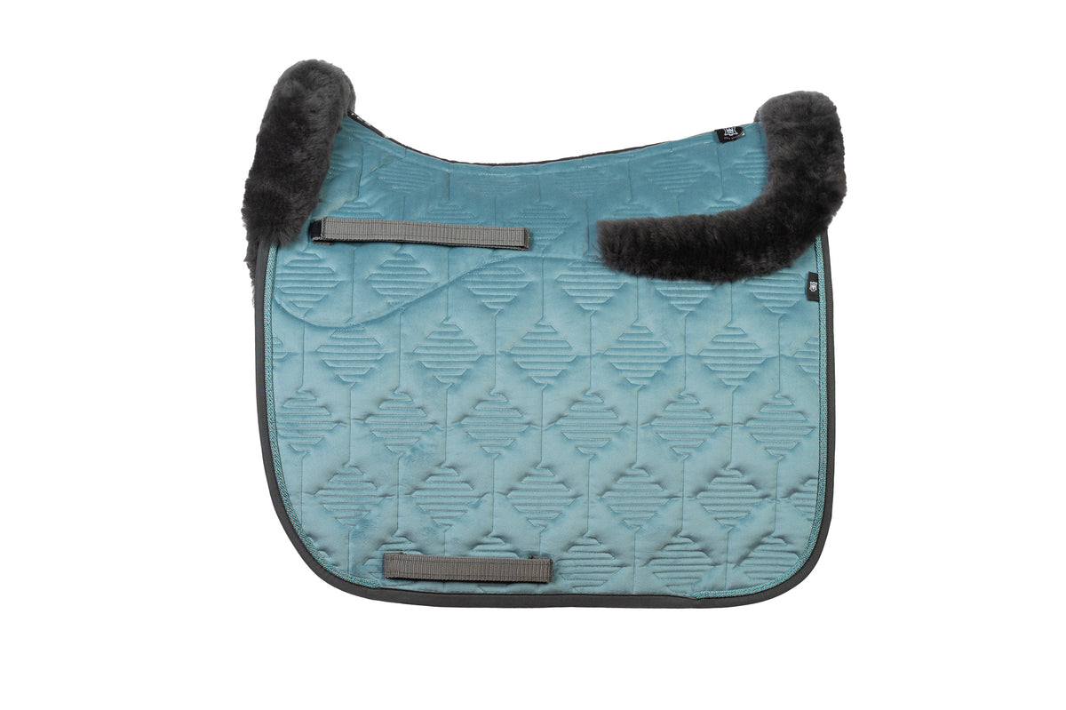 E.A.Mattes SS 25 Woven Piping Velvet Ocean Saddle Pad / Sheepskin Top Front/Rear &amp; Semi Lined