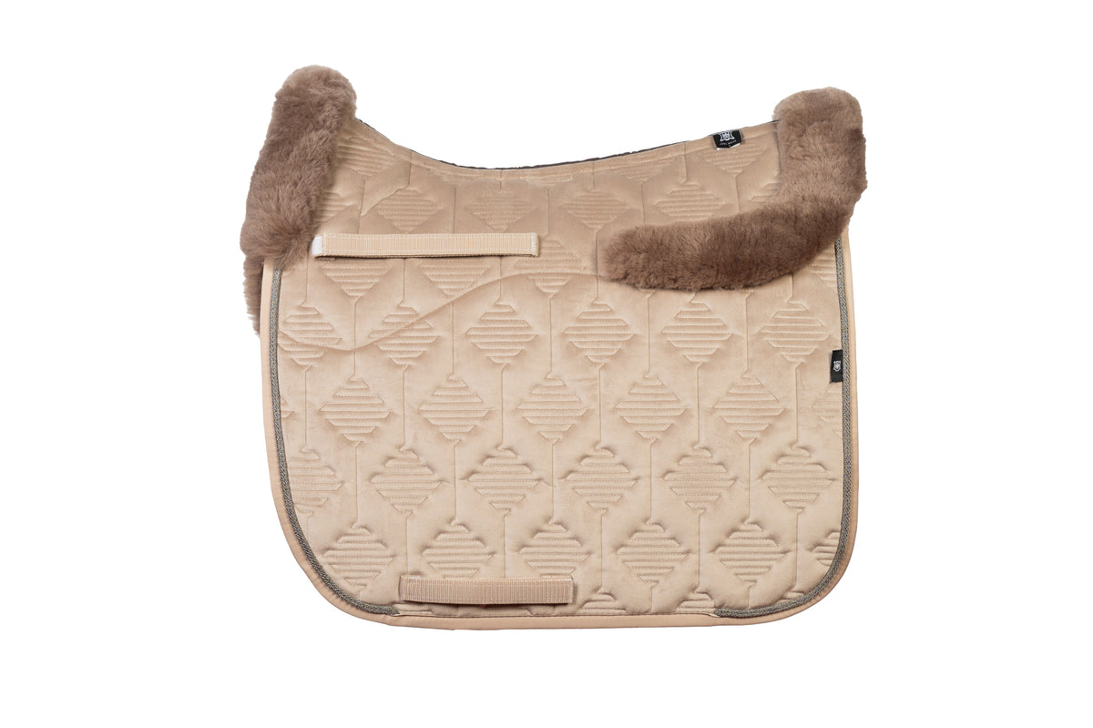 E.A.Mattes SS 25 Woven Piping Velvet Walnut Saddle Pad / Sheepskin Top Front/Rear &amp; Semi Lined